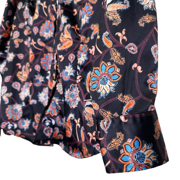 Hawes & Curtis Fitted UK 16 Blue Floral Paisley Satin Button Down Blouse - Picture 4 of 6